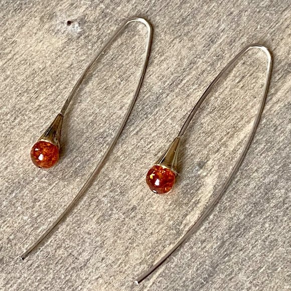 Vessel Amber and Sterling Silver Hook Earrings - Picture 1 of 5